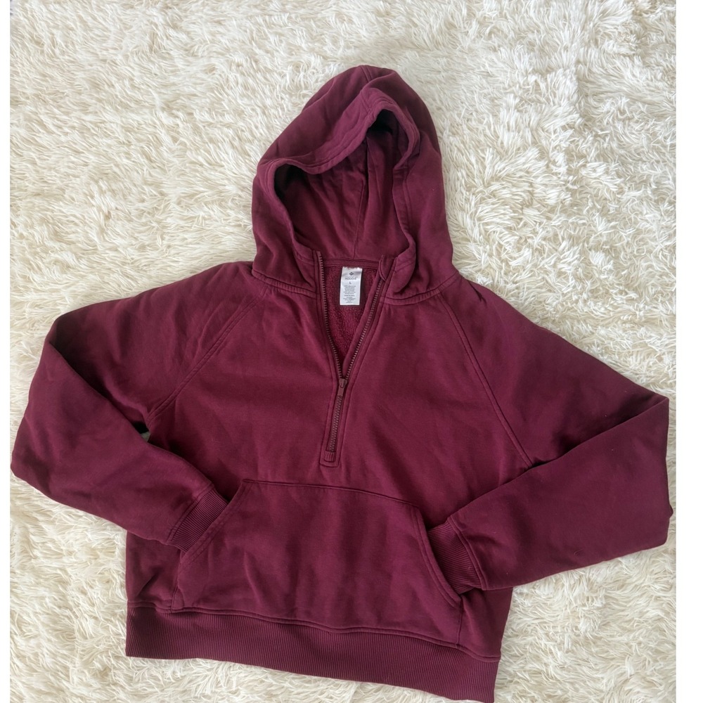 Ribbed Half Zip Hoodie Maroon Burgundy Sweatshirt Athleisure Womens Large‎